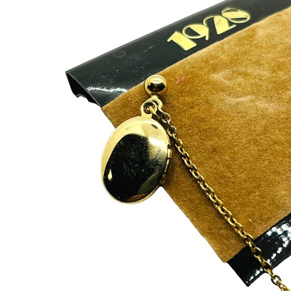 Chatelaine Locket Brooch Pin Vintage 1928 Womens Gold Tone Round Link Chain Mini - Picture 4 of 13